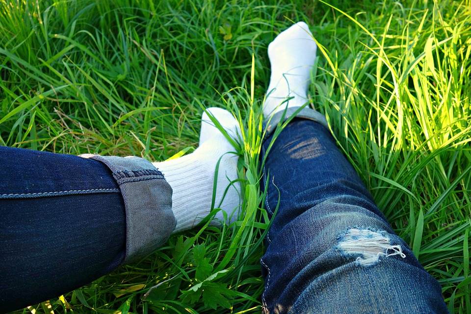 Foot wearing socks