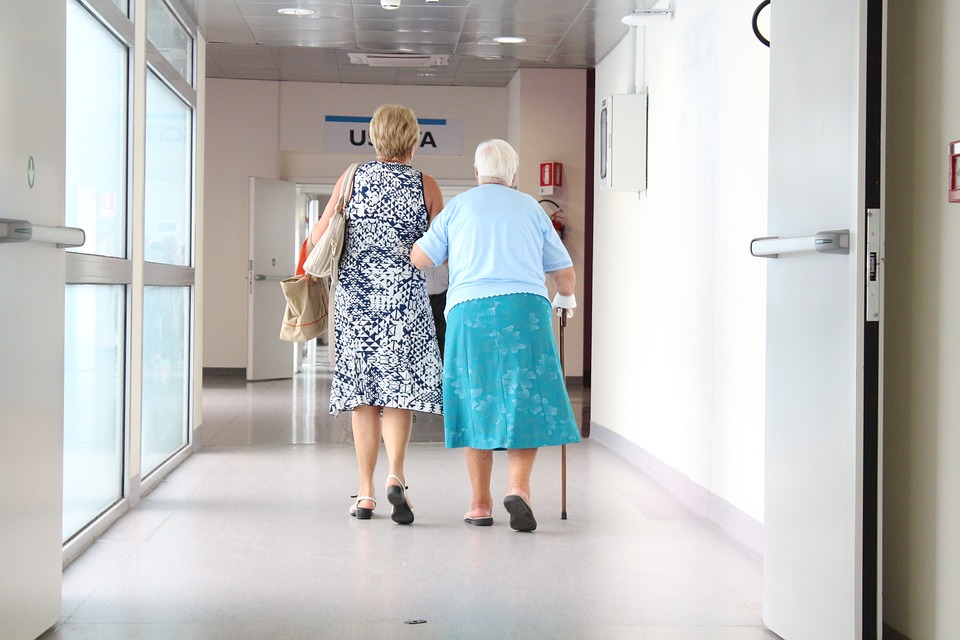 Women in a hospital lobby